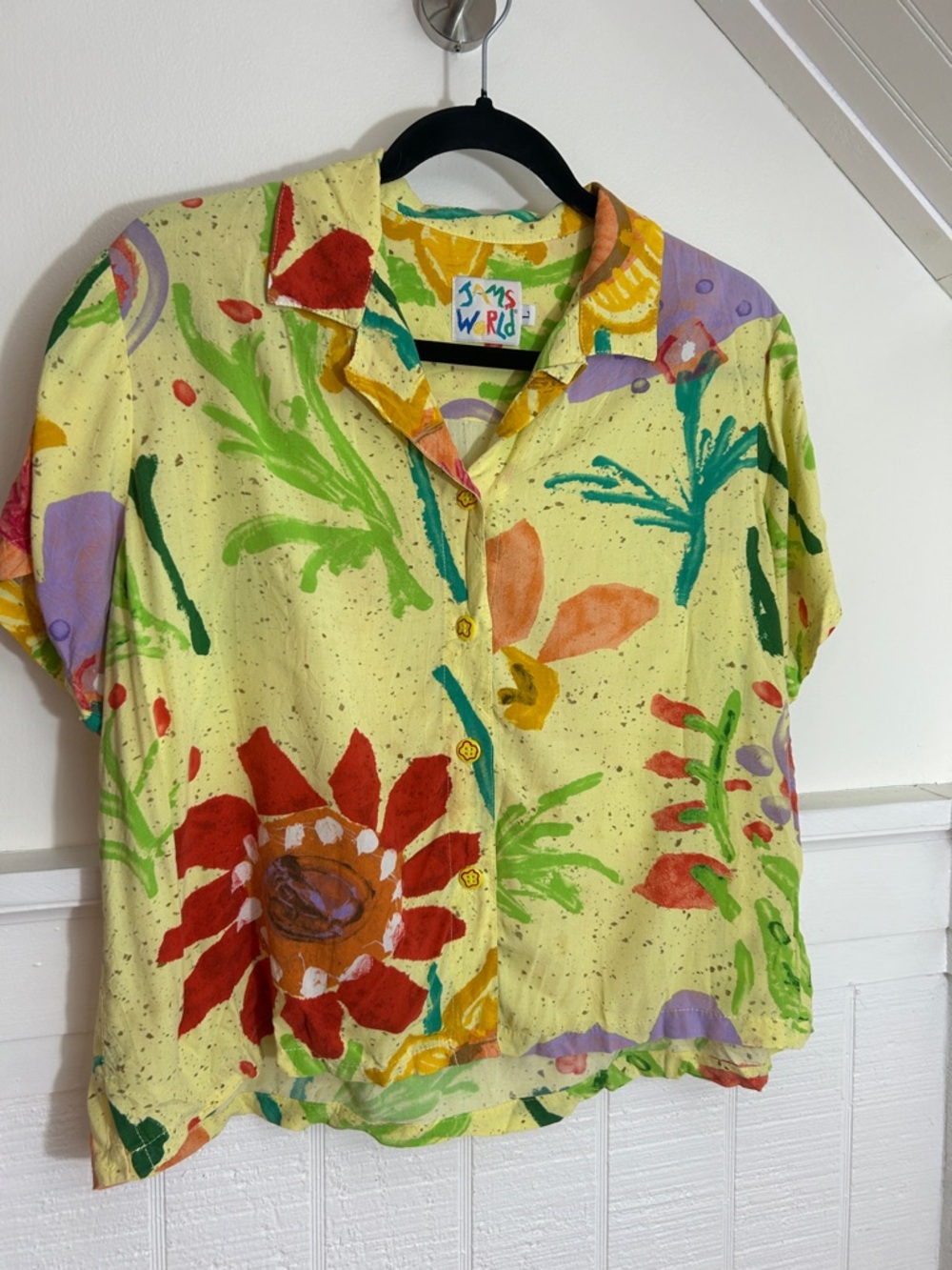 Jams World Vintage Yellow Chloe Hawaiian Floral Rayon Top size Large - Picture 3 of 7